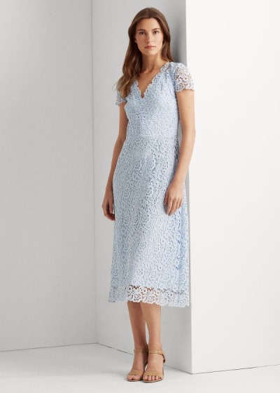 Vestidos Ralph Lauren Mujer Azules - Lace V-Neck - EBDXC7390